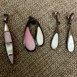 Mother of Pearl Sterling Silver Earrings & Two Pendants